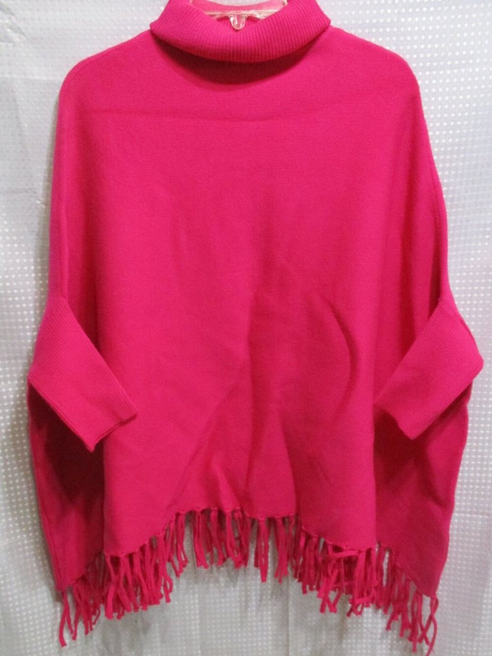 Unbranded Fuchsia Fleece Turtleneck Poncho w/Ribbed Sleeves & Fringe  One Size